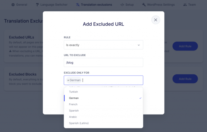 Exclude blocks urls weglot Exclude blocks urls weglot